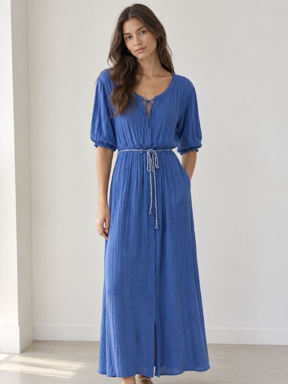 The Clothing Company Blue Flutter Sleeve Maxi Dress Women’s L 0344